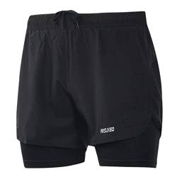 ARSUXEO Laufhose Herren Am Laufen Kurze Hose Gym Shorts mit Kompressionshose 2 in 1 Laufshorts für Fußball, Basketball oder das tägliche Leben B179 schwarz M von ARSUXEO