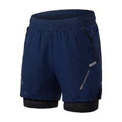 ARSUXEO Laufshorts Herren Laufhosen 2 in 1 Trainingsshorts Kurze Turnhose mit Mesh Liner Reißverschlusstaschen B210 blau XL von ARSUXEO