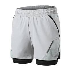 ARSUXEO Laufshorts Herren Laufhosen 2 in 1 Trainingsshorts Kurze Turnhose mit Mesh Liner Reißverschlusstaschen B210 grau L von ARSUXEO