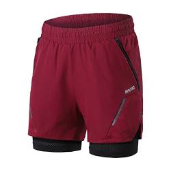 ARSUXEO Laufshorts Herren Laufhosen 2 in 1 Trainingsshorts Kurze Turnhose mit Mesh Liner Reißverschlusstaschen B210 rot L von ARSUXEO