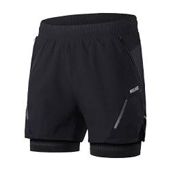 ARSUXEO Laufshorts Herren Laufhosen 2 in 1 Trainingsshorts Kurze Turnhose mit Mesh Liner Reißverschlusstaschen B210 schwarz L von ARSUXEO