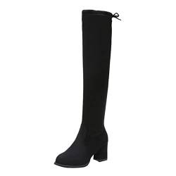 Stylish Fit Over The Knee High Heels Boots For Women Winter Warm Lace Up Thick Heels Booties Ladies Riding Boots Autumn Winter Lightweight Utility Indoor Outdoor Shoes Combat Boots von ARTRAY