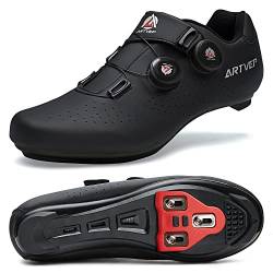 ARTVEP Herren Radschuhe Damen MTB Fahrradschuhe Kompatibel mit Look SPD SPD-SL Delta Lock Pedal Reitschuhe Kompatibel mit Peloton Schuhen Streifen Alles schwarz EU 41/255 von ARTVEP