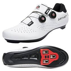 ARTVEP Herren Radschuhe Damen MTB Fahrradschuhe Kompatibel mit Look SPD SPD-SL Delta Lock Pedal Reitschuhe Kompatibel mit Peloton Schuhen Weiß EU 45/275 von ARTVEP