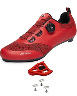 Herren Fahrradschuhe Damen Mountain Road Bikes Schuh Kompatibel mit Peloton & Look ARC Delta Kompatible Installation Look SPD SPD-SL Delta Lock Pedal Reitschuhe Rot 45 EU von ARTVEP