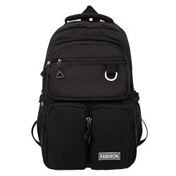 ARVALOLET Damen Rucksack Einfarbig College Student Rucksack Mode Große Kapazität Wasserdicht Multi-Taschen for Urlaub, Schwarz, 46x31x18cm/18.11x12.20x7.09in von ARVALOLET