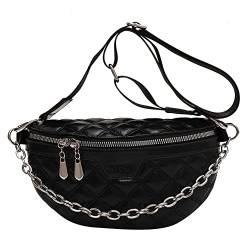 ARVALOLET Umhängetasche für Damen, Damen, Leder-Brusttasche, lässige Damen-Umhängetasche, Kette, Bauch, Hüfttasche, einfarbig, verstellbare Mehrzweck-Brusttasche, Schwarz , modisch von ARVALOLET