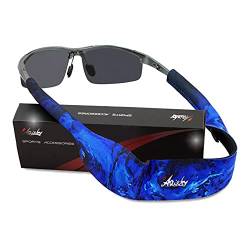 ARiety Sport Brillenband schwimmfähig - Premium Band für Brille und Sonnenbrille Neopren für mittlere bis große Bügel - Herren, Damen – blau schwarz camouflage wasserfest von ARiety