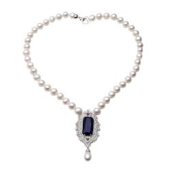 ARrase Mode-Accessoires Echte weiße natürliche Süßwasser-große Perlenkette mit Anhänger for Frauen, Hochzeitsperlenkette Edlen Schmuck Brautgeschenk erfüllen (Color : 45cm, Size : 9-10mm) von ARrase