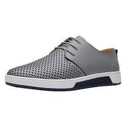 ARtray Herren Schuhe Günstig Kaufen Sommer Style Männer atmungsaktive Bequeme Business Lace-up Freizeit Hohle Feste Lederschuhe Extra Breite Schuhe Herren (Grey, 47) von ARtray