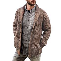 ARtray Rost Herren Herren-Strickjacke mit Zopfmuster, Schalkragen, lockere Passform, Lange Ärmel, lässige Strickjacken Mantel Rose (Brown, XL) von ARtray