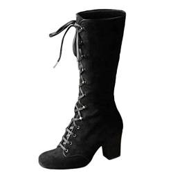 ARtray Schnürstiefeletten für Damen, Wanderschuhe, Ballsaal, Tanzschuhe für Damen, Uk Mode, Damen, sexy, kniehoch, klobig, Plateau, Stretch-Stiefel, Damen, Biker, Mitte der Wade, Schwarz , 38.5 EU von ARtray