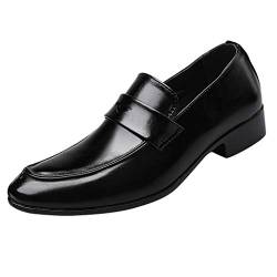 Herren Loafers Lack Leder Schuhe Slip On Low Heel Oxfords Schuhe Klassische Business Lederschuhe Mode Einfarbig Hochzeit Anzug Freizeitschuhe Vintage Gemütlich Büro Arbeit Schuhe für Männer, Schwarz , von ARtray