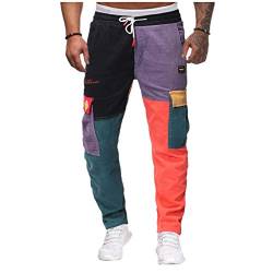 Herren Patchwork Cordhose jünger aussehende modische bunte bequeme Stretchhose für Männer Activewear Leggings Trainingshose mit Taschen Wanderhose Camping Wandern Laufen, Mehrfarbig, 31-35 von ARtray