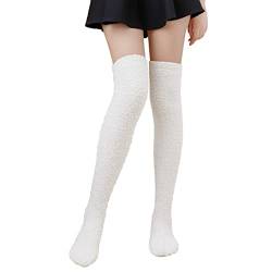 Kurze Socken Damen Thermosocken für Damen, korallenrote Fleece-Socken, Streifensocken, bunte, leichte, sportliche Socken, Freizeitsocken, Wintersocken, weiche, warme, bequeme, lange (White, One Size) von ARtray