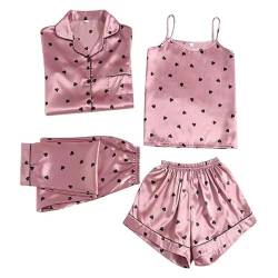 Nachtwäsche Damen Set Damen Home Suit Flamingo Print Fashion Slim Pyjama Vierteiliges Set für alle Jahreszeiten Damen Kleid Schlaf Zug (Pink, M) von ARtray