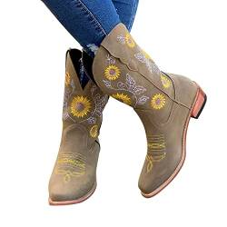 Western Cowgirl Cowboystiefel für Frauen, Plattform Mitte der Wade Stiefel, Mode bunt bestickte Tanzschuhe für Mädchen, Damen Casual Smart Party Schuhe Booties, perfekt für Dating und Alltag, braun, von ARtray