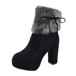 Winterstiefel Damen Stiefel Mit Hoch Absatz Round-Toe Vierkantabsatz Kurze Stiefel Mode Retro Plateau Stiefel Frauen Casual Smart Party Schuhe Boots Alltags Ultra-Bequemer Freizeitschuhe von ARtray