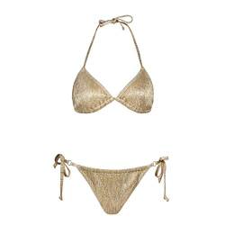 ASBAYSON Damen Bikini Bademode Sommer Strand Süß 3D Plaid Sexy Badeanzug Bikini für Damen, Gold, Medium von ASBAYSON