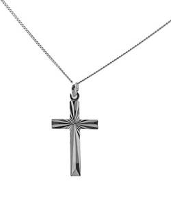 Mit Sonnenmotiv ziseliertes christliches Kreuz aus 925er Silber, Länge 3 cm, mit Halskette Länge 50 cm, für Herren, mit Schmuckschachtel. von ASCALIDO