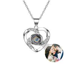 Personalisierte benutzerdefinierte Foto ich liebe dich Halskette Silber Rose Gold 100 Sprachen Projektion Anhänger Schmuck Geschenk für Mutter Frauen Frau Muttertag (Silver 22) von ASD Jewerly