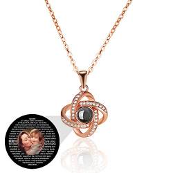 Personalisierte benutzerdefinierte Foto ich liebe dich Halskette Silber Rose Gold 100 Sprachen Projektion Anhänger Schmuck Geschenk für Mutter Frauen Frau Muttertag Halskette(Rose gold 18) von ASD Jewerly