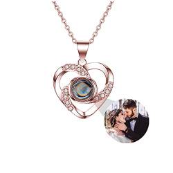 Personalisierte benutzerdefinierte Foto ich liebe dich Halskette Silber Rose Gold 100 Sprachen Projektion Anhänger Schmuck Geschenk für Mutter Frauen Frau Muttertag Halskette(Rose gold 20) von ASD Jewerly