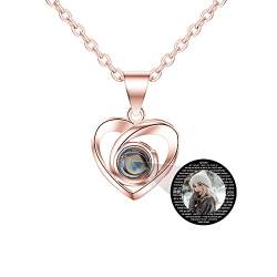 Personalisierte benutzerdefinierte Foto ich liebe dich Halskette Silber Rose Gold 100 Sprachen Projektion Anhänger Schmuck Geschenk für Mutter Frauen Frau Muttertag Halskette(Rose gold 22) von ASD Jewerly