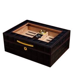 ASEDVG Zigarrenschachtel aus Leder, Glasplatte, Schreibtisch-Zigarren-Humidor-Box, Luftbefeuchter, Hygrometer, Zedernfutter, hält bis zu 50 Zigarren, Zigarrengeschenke für Männer – Zigarrenzubehör von ASEDVG