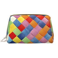 ASEELO Bunte karierte Leder-Make-up-Tasche, Reise-Kosmetiktasche, Make-up-Tasche, Leder, tragbar, vielseitige Reißverschlusstasche für Damen, Buntes Karomuster, Einheitsgröße von ASEELO