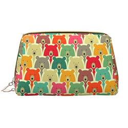 ASEELO Colorful Bears Leder Make-up-Tasche, Reise-Kosmetiktasche, Make-up-Tasche, Leder, tragbar, vielseitige Reißverschlusstasche für Damen, Bunte Bären., Einheitsgröße von ASEELO