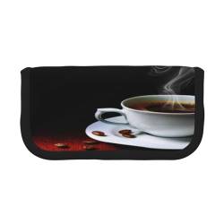 ASEELO Federmäppchen, Sommerferien, großes Federmäppchen, hohe Aufbewahrungstasche, für Kinder, Damen, Herren, Schule, Büro, Heißer Kaffee mit Kaffeebohne, Canvas Pen Case, Kosmetikkoffer von ASEELO