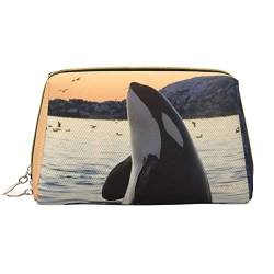 ASEELO Killer Whale Leder Make-up-Tasche, Reise-Kosmetiktasche, Make-up-Tasche, Leder, tragbar, vielseitige Reißverschlusstasche für Frauen, Killerwal, Einheitsgröße von ASEELO