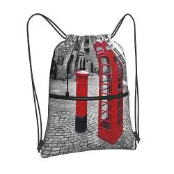 ASEELO Kordelzugbeutel, Turnbeutel, niedlicher Koalabär, Kordelzug, Reißverschluss, Rucksack, wasserdicht, Strand-/Schwimmbad-Tasche für Männer und Frauen, London Red Telephone Stand, Drawstring von ASEELO