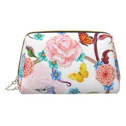 ASEELO Kosmetiktasche mit Blumenmuster, Vögel, Schmetterling, Reise-Kosmetiktasche für Frauen, leicht zu tragen, Weiss/opulenter Garten, Einheitsgröße von ASEELO