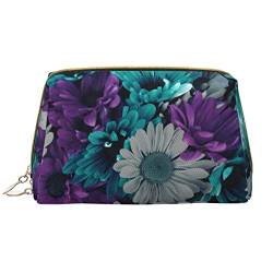 ASEELO Leder-Make-up-Tasche, Reise-Kosmetiktasche, Make-up-Tasche, Leder, tragbar, vielseitig einsetzbar, mit Reißverschluss für Damen, Violette und blaugrüne Blumen, Einheitsgröße von ASEELO