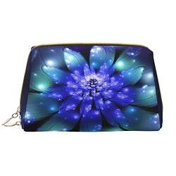 ASEELO Make-up-Tasche, Leder, Blumenmotiv, Reise-Kosmetiktasche, Make-up-Tasche, Leder, tragbar, vielseitig einsetzbar, mit Reißverschluss für Damen, Fantasy Blue Flower, Einheitsgröße von ASEELO