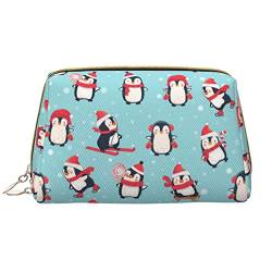 ASEELO Make-up-Tasche für den Winter, Weihnachten, Pinguine aus Leder, tragbar, vielseitig einsetzbar, mit Reißverschluss für Damen, Winter-Weihnachts-Pinguine, Einheitsgröße von ASEELO
