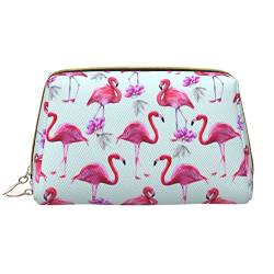 ASEELO Rosa Flamingos Leder Make-up-Tasche, Reise-Kosmetiktasche, Make-up-Tasche, Leder, tragbar, vielseitige Reißverschlusstasche für Damen, Pink Flamingos, Einheitsgröße von ASEELO