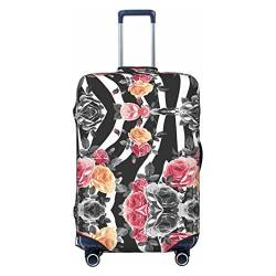 ASEELO Rosen Blumen Zebra Streifen Koffer Abdeckung Reise Gepäck Abdeckung Koffer Schutz passend für 45,7 - 81,3 cm Gepäck, Schwarz, Medium von ASEELO