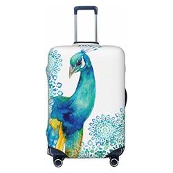 ASEELO Schöne Kofferabdeckung mit Pfau und Blumenmuster, Reisegepäckabdeckung, Kofferschutz, passend für 45,7 - 81,3 cm Gepäck, Schwarz, Small von ASEELO