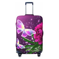 ASEELO Schöner lila Schmetterling Blumen-Koffer-Abdeckung, Reisegepäck-Abdeckung, Koffer-Schutz, passend für 45,7 - 81,3 cm Gepäck, Schwarz, Small von ASEELO