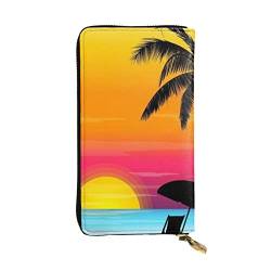 ASEELO Sunset Palm Tree Geldbörsen Geldbörse Herren Geldbörse Leder Geldbörsen für Herren Herren Visitenkarten Geldbörse Schön und großzügig., Schwarz, Einheitsgröße von ASEELO