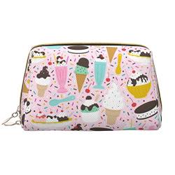 ASEELO Sweet Ice Cream Leder Make-up-Tasche, Reise-Kosmetiktasche, Make-up-Tasche, Leder, tragbar, vielseitige Reißverschlusstasche für Damen, Süßes Eis, Einheitsgröße von ASEELO