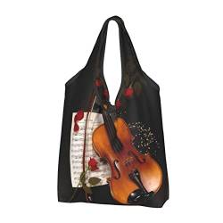 ASEELO The Tote Bag für Violine, wiederverwendbar, waschbar, strapazierfähig, faltbar, Einkaufstasche für Damen, Schwarz, 3 PCS von ASEELO