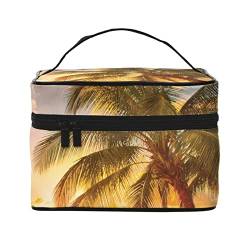 ASEELO Tropische Strandpalme Sonnenuntergang Make-up-Tasche Make-up-Taschen für Frauen Reise Kosmetiktasche Tragbare Kosmetiktasche Damen Alltagsbedarf Aufbewahrungstasche, Schwarz, Einheitsgröße von ASEELO