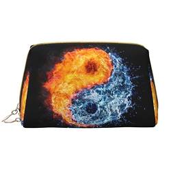 ASEELO Yin Yang Make-up-Tasche, Leder, Reise-Kosmetiktasche, Make-up-Tasche, Leder, tragbar, vielseitig einsetzbar, mit Reißverschluss für Damen, Yin Yang Feuerwasser, Einheitsgröße von ASEELO