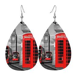 England UK Retro London Telefon Ohrringe für Damen Ohrringe, Leder Ohrringe für Mädchen, Neuheit Tropfen-Ohrringe, stilvoll und schön., Einheitsgröße, Leder, Kein Edelstein von ASEELO