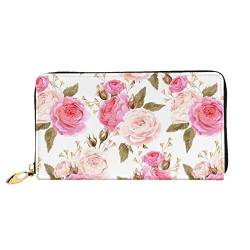 Flamingo Leder Geldbörse, Damen Geldbörse, große Leder Reißverschluss um Kartenhalter Organizer Damen Reise Clutch, Blume, Rose, Rosa, Einheitsgröße von ASEELO