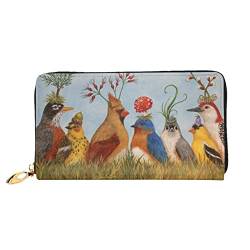 Flamingos in schwarzem Hintergrund, Ledergeldbörse, Damen-Geldbörse, großer Leder-Reißverschluss, Kartenhalter, Organizer, Damen-Reise-Clutch, Tierparty, Einheitsgröße von ASEELO